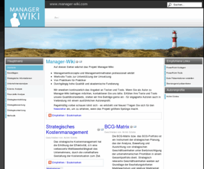 manager-wiki.net: Manager-Wiki
Manager-Wiki - Konzepte, Methoden und Tools für Manager