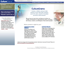 culturgrams.net: CultureGrams: Concise, reliable, and up-to-date country reports on 200 cultures of the world
Concise, reliable, and up-to-date country reports on 200 cultures of the world.