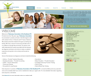 pulmonarydocs.com: Welcome, Pulmonary Specialist, Preventive Medicine, Pulmonary Associates of the Southeast PC, Birmingham, AL
Pulmonary Associates of the Southeast PC has remained in practice primarily in the Birmingham area with outreach clinics in Oneonta and Ft. Payne, Alabama. We practice preventive medicine through counseling and testing in Birmingham, Alabama.