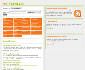 rss-matrix.com: RSS-Matrix - Link catalog of websites and resources related to RSS, RDF, Atom
This link catalog provides an overview of websites and resources related to RSS, RDF, Atom