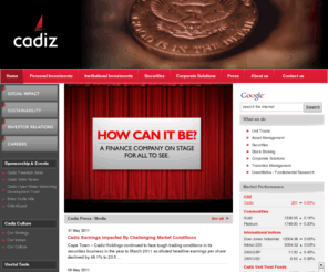 cadiz.co.za: Cadiz - Investments, Unit Trusts, Asset Management, Securities, Corporate Solutions
Cadiz Holdings is one of South Africa's leading independent financial services groups, creating value for private and institutional investors. We specialize in Unit Trusts, Asset Management, Wealth, Equity Derivatives, Securities, and Corporate Solutions.