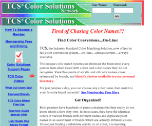 gotcs.net: TCS Color Matches - Online
TCS, Tru-Color Systems, TCS is the On-Line color identification system for the artist and decorative painter.