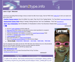 learn2type.info: Learn To Type Info - FREE online typing tests
Take the FREE Online Typing test, learn to type online for free