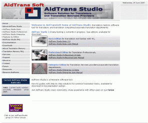aidtranssoft.com: AidTrans Studio, affordable translation memory software tool.
Welcome to AidTrans Soft home of AidTrans Studio, affordable translation memory tool for translators and translation services providers.