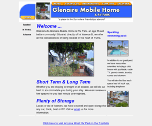 glenairerv.com: Glenaire Mobile Home & RV Park - Yuma, AZ
Glenaire Mobile Home & RV Park, an age 55 and better community located in Yuma, Arizona.